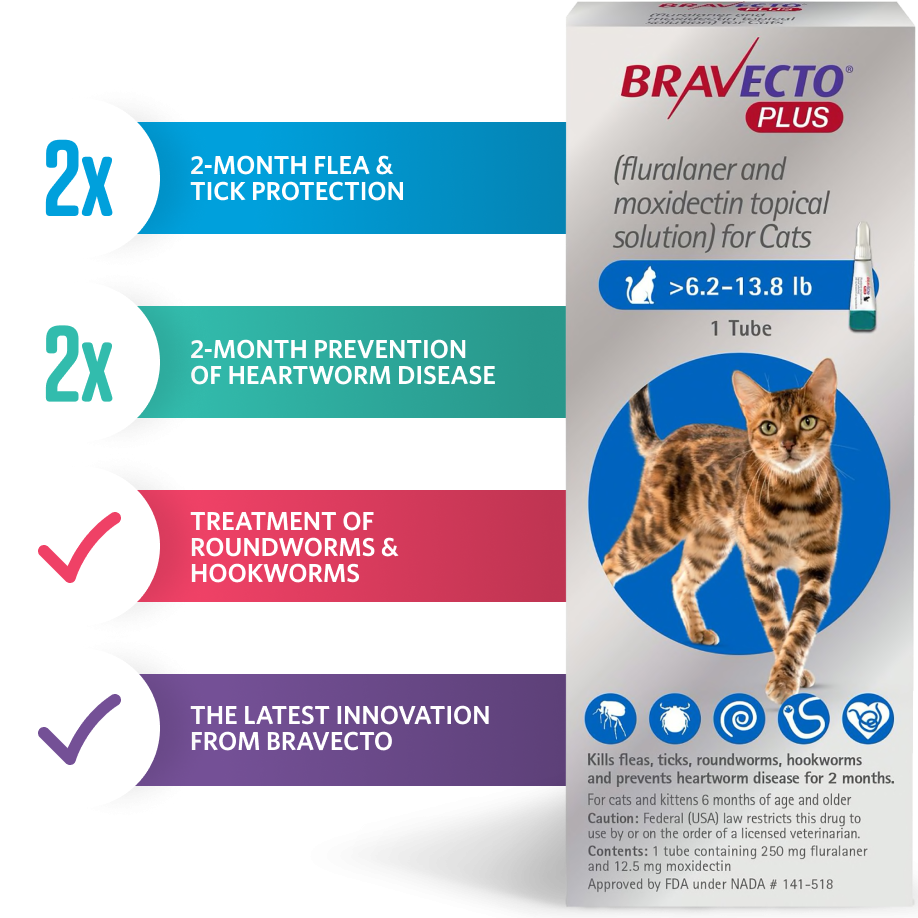 Bravecto Plus product with popups to left that state specifics