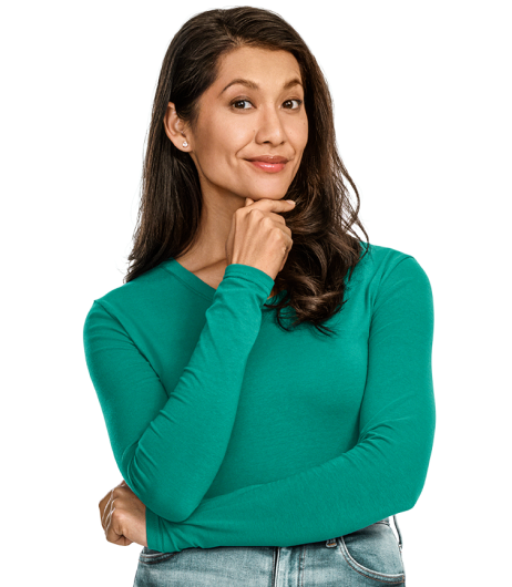 Woman in green shirt smiling 